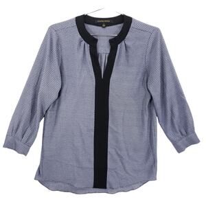 Cynthia Steffe Blouse Womens Small Blue Geometric 3/4 Sleeve V Neck Tunic Top